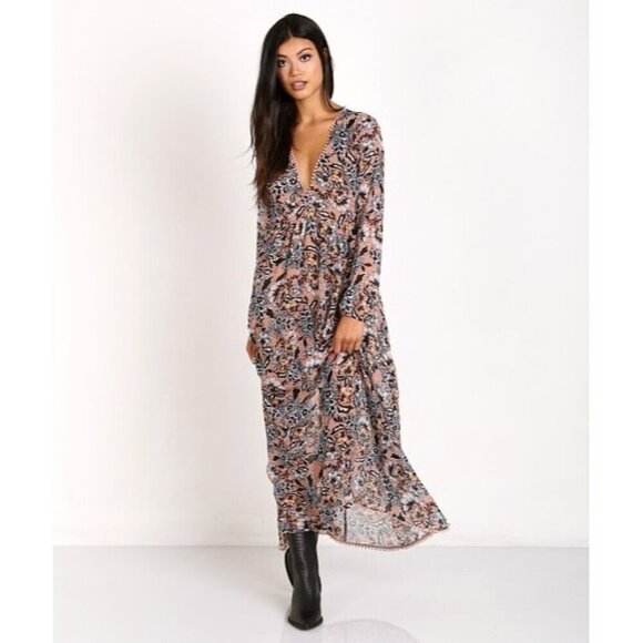 For Love & Lemons Grace Maxi Dress in Nude Floral Size Small - Picture 1 of 16